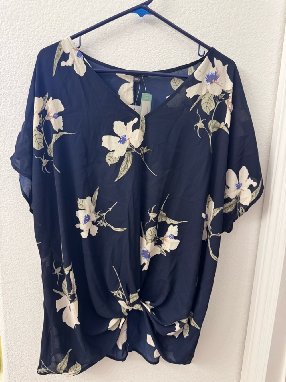 West Kei Navy Floral Knot-Front Tunic XXL stitch fix NWT New